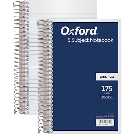 Tops Products NOTEBOOK, 5 SUB, 9.5X6, WH TOP63859